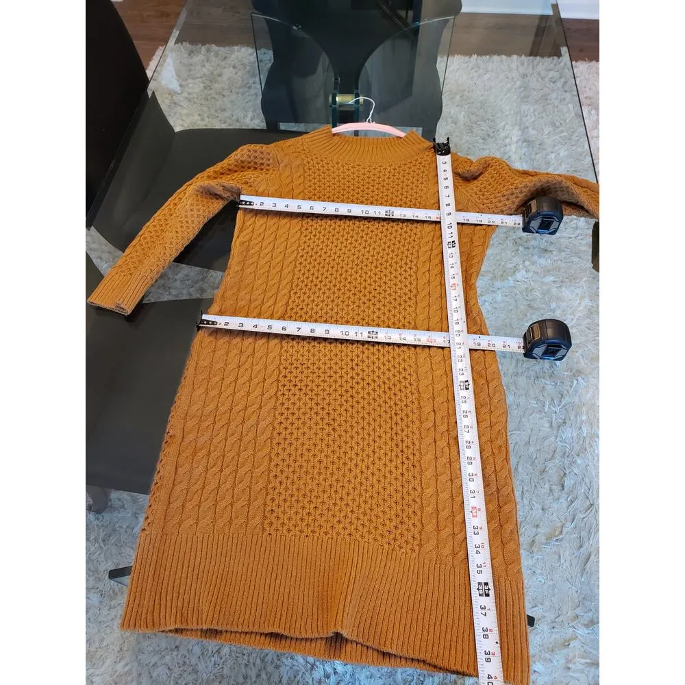 Sandra Darren Sweater Dress Women XL Brown Acrylic Textured Cable Knit Crew Neck - Image 8