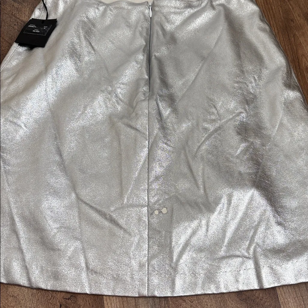 ANNA SUI Silver Iggy Faux Leather Mini Dress Tie Back Cutout Shiny Metallic Sz 4 - Image 10