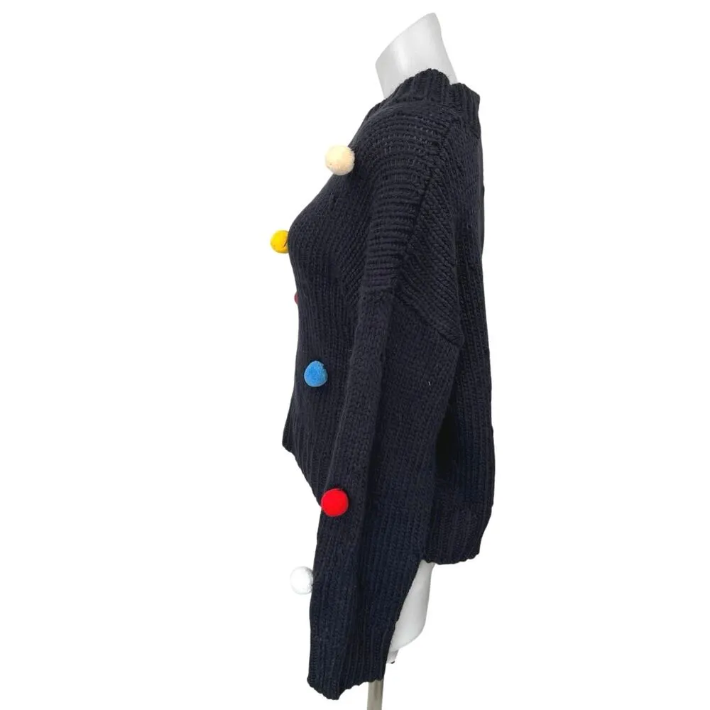 Cider Women's Blue Pom Poms Chunky Knit Long Sleeve Pullover Sweater Top Size M - Image 2