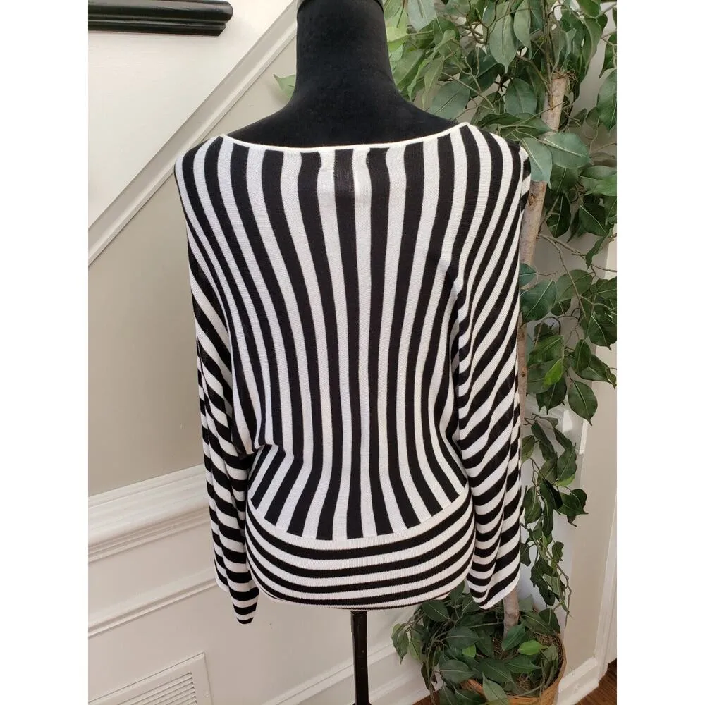 Worthington Women Black & White 100% Rayon Round Neck Long Sleeve Sweater Medium - Image 6