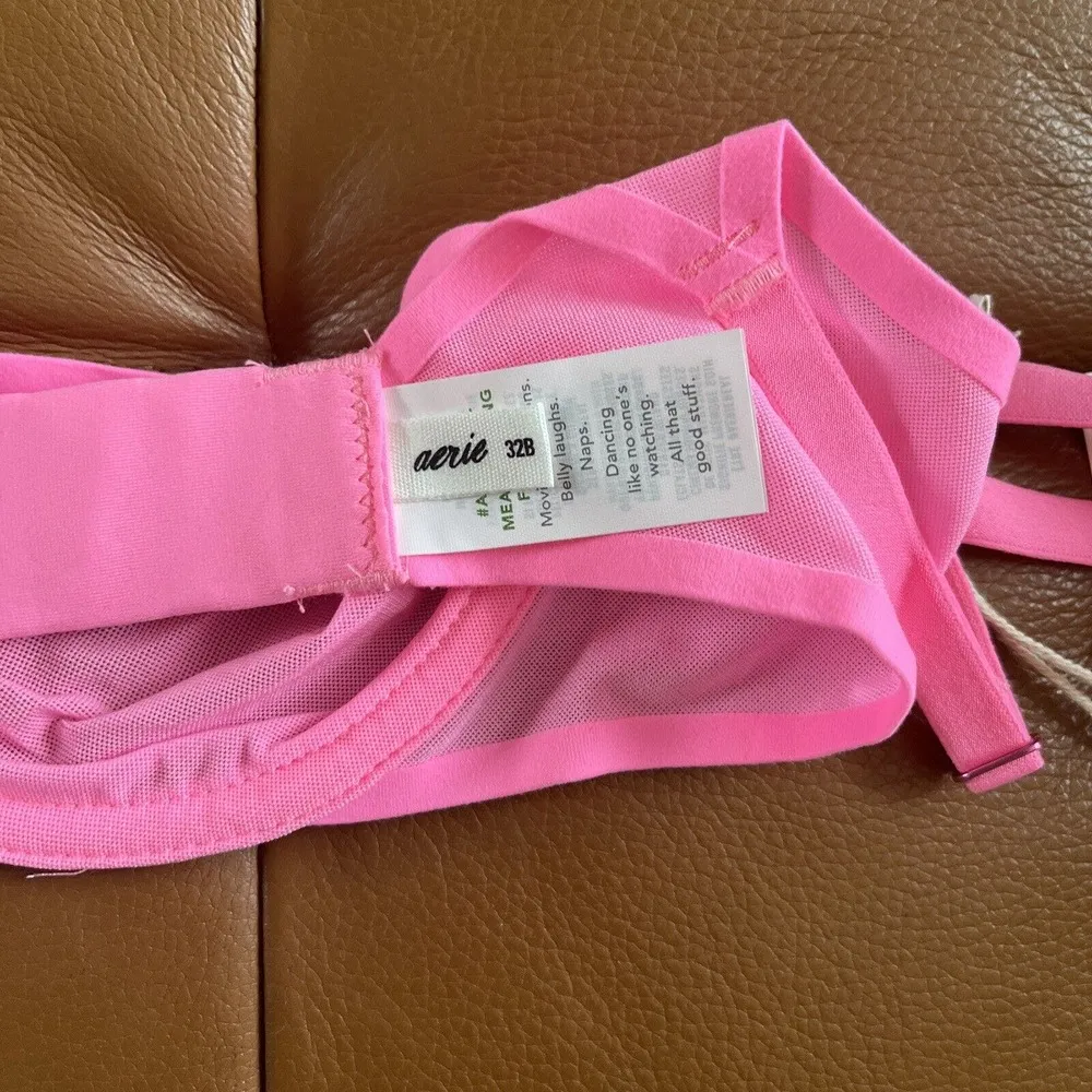 NWT Aerie Smoothez Hot Pink Microfiber Mesh Unlined Underwire Balconette Bra 32B - Image 8