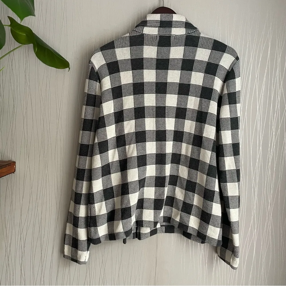 CHAPS Womens Black Gray Plaid Cotton Knit Moto Sweater Jacket Zip Size XL - Image 5