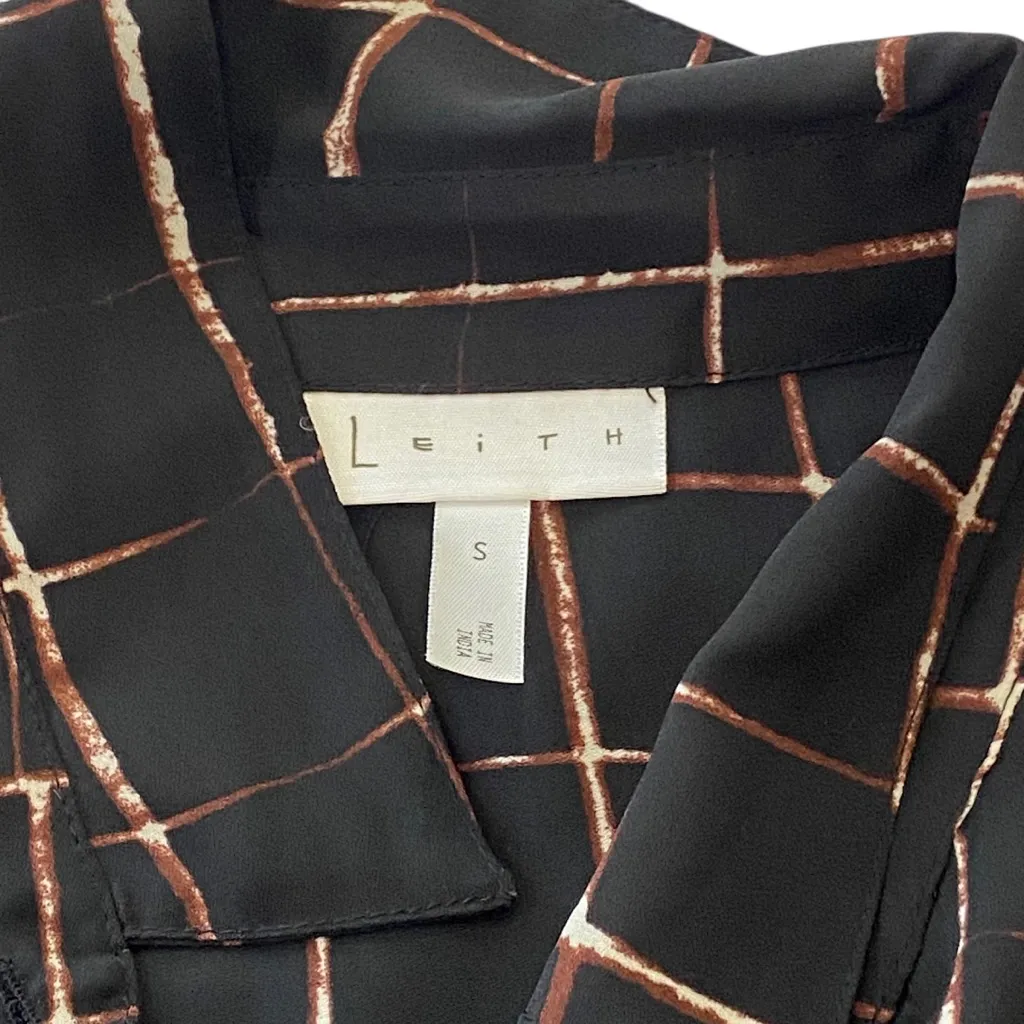 Leith Black Grid Button Down Blouse Shirt NEW Size small - Image 6