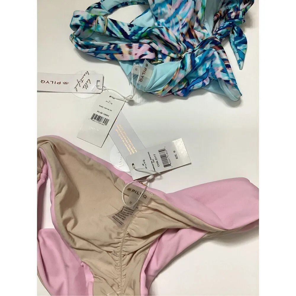 New. Pilyq pink and blue bikini set. Medium. Retails $198 - Image 12