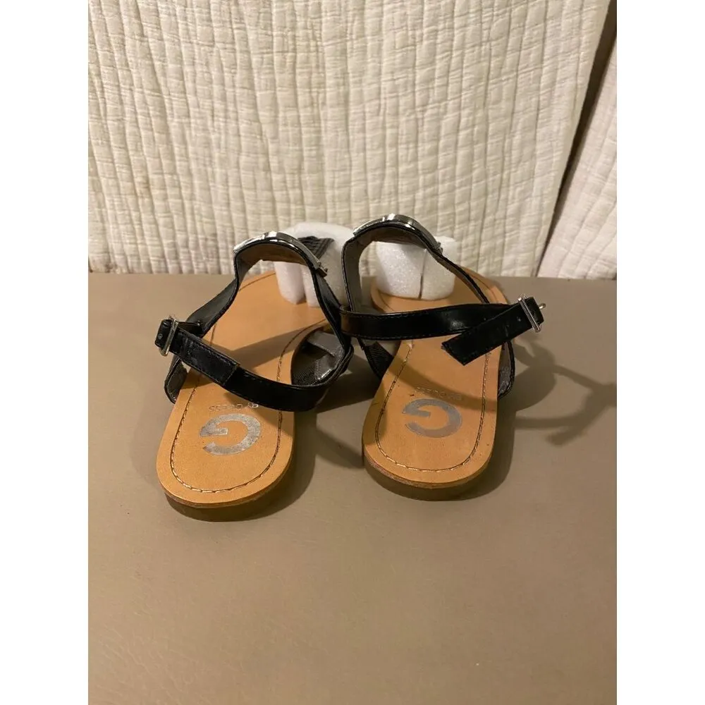G by Guess Womens Sandals Size 9M Black Leather with Silver Buckle Decor Casual - Image 11