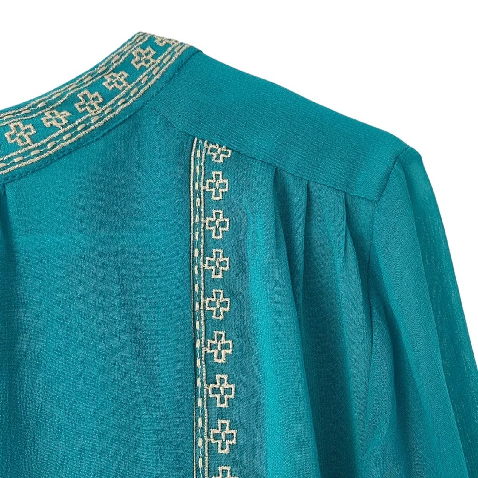Tolani Embroidered Turquoise Blue Boho Blouse size small - Image 5