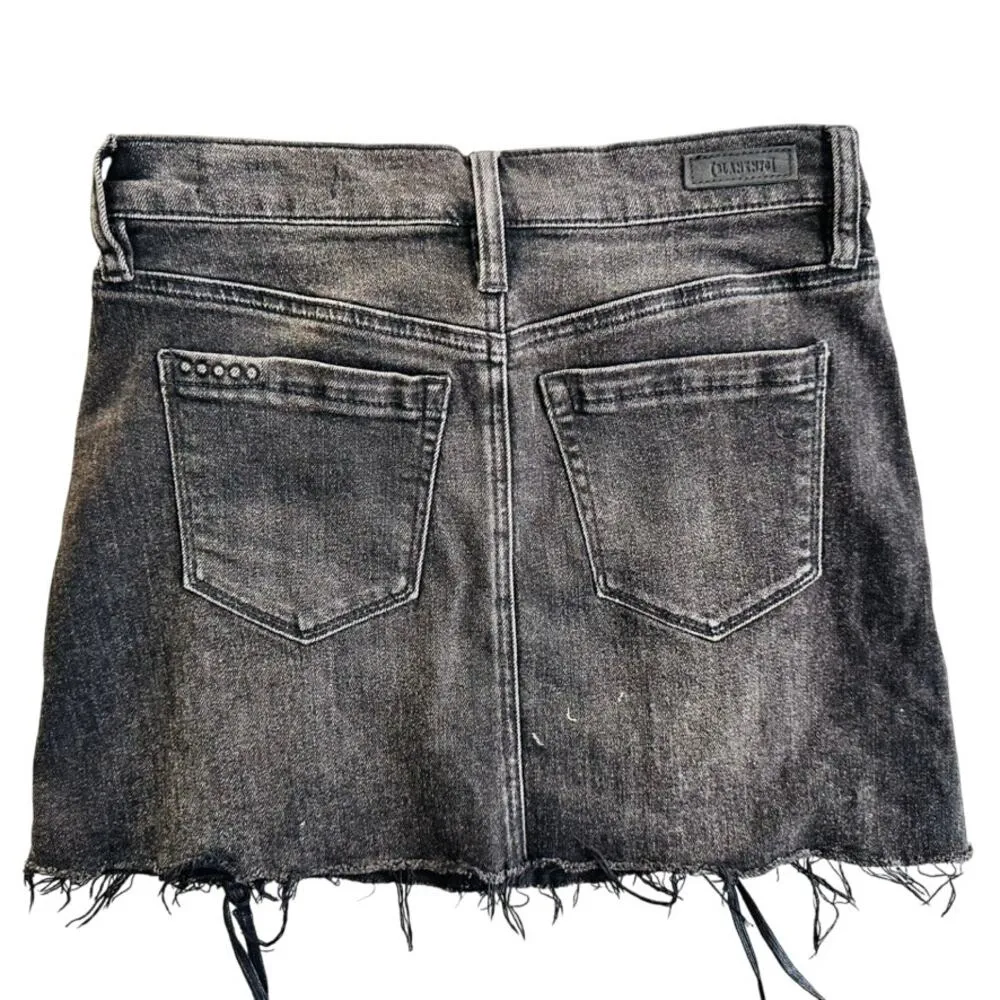 Blank NYC Lace Up Front Denim Mini Skirt Black Size 25 Fray Raw Hem - Image 5