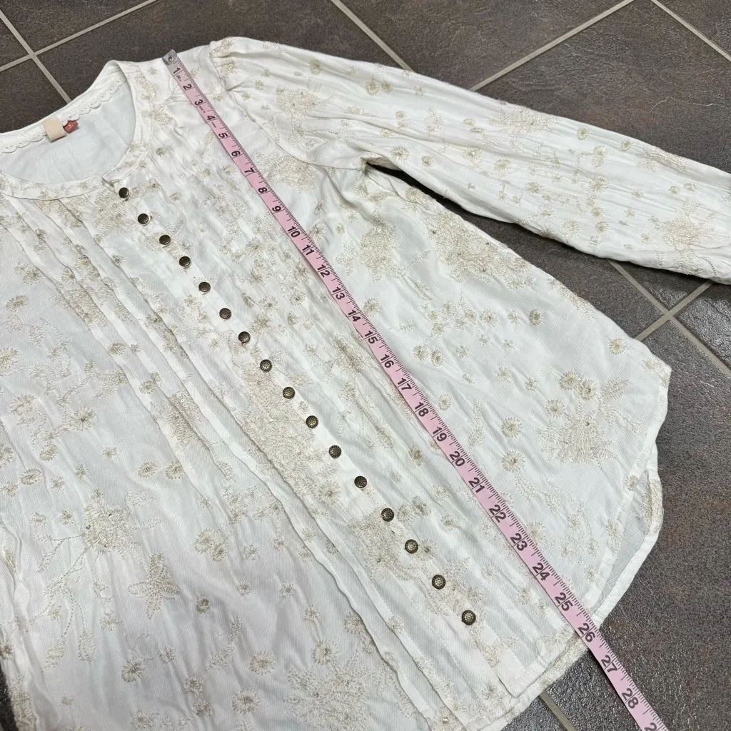 Pilcro Anthropologie Jolie Pintucked Blouse Long Sleeve Top Shirt Medium - Image 14