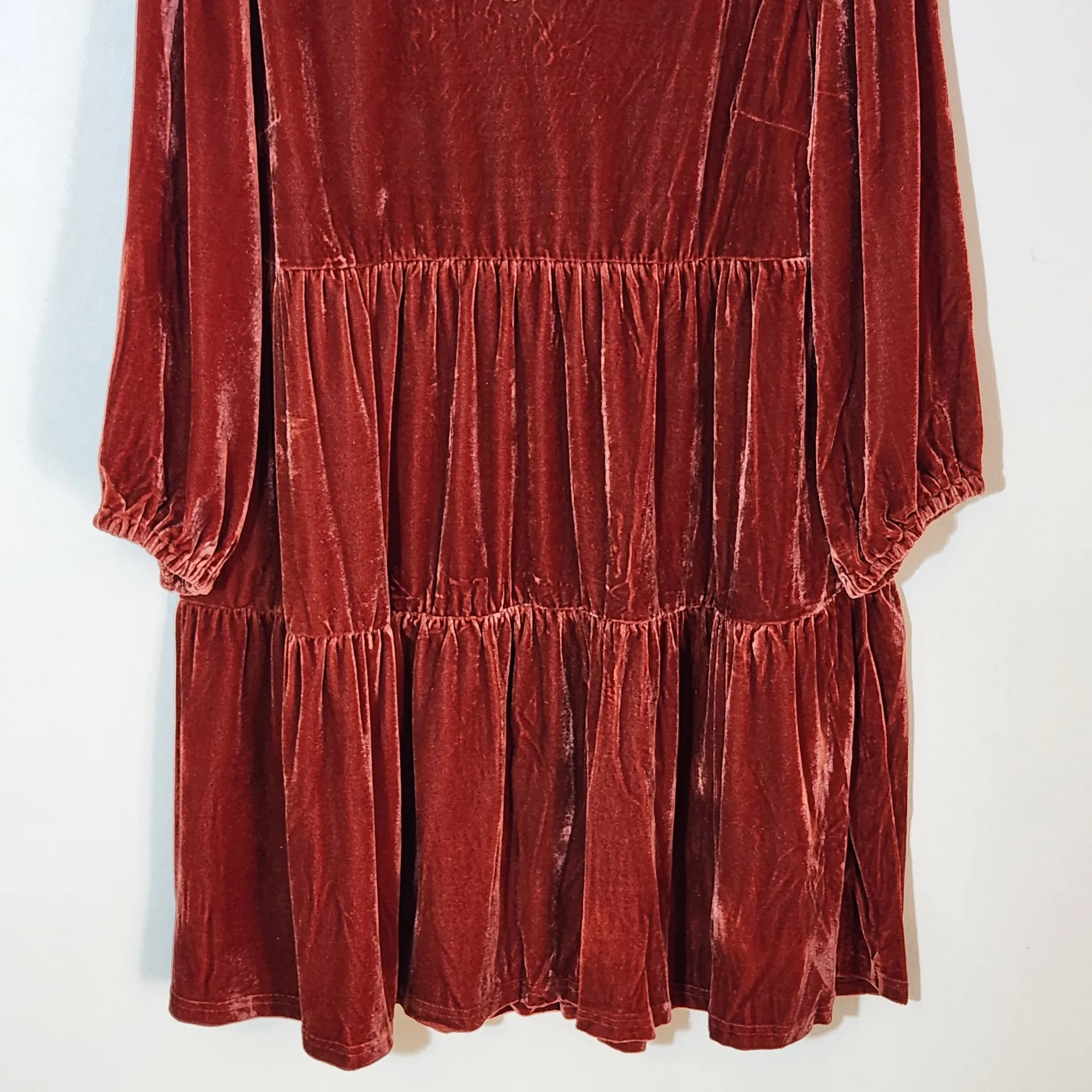 Umgee Burnt Orange Velvet Tiered Mini Dress Size 1X NWT Wedding Guest Dress - Image 2