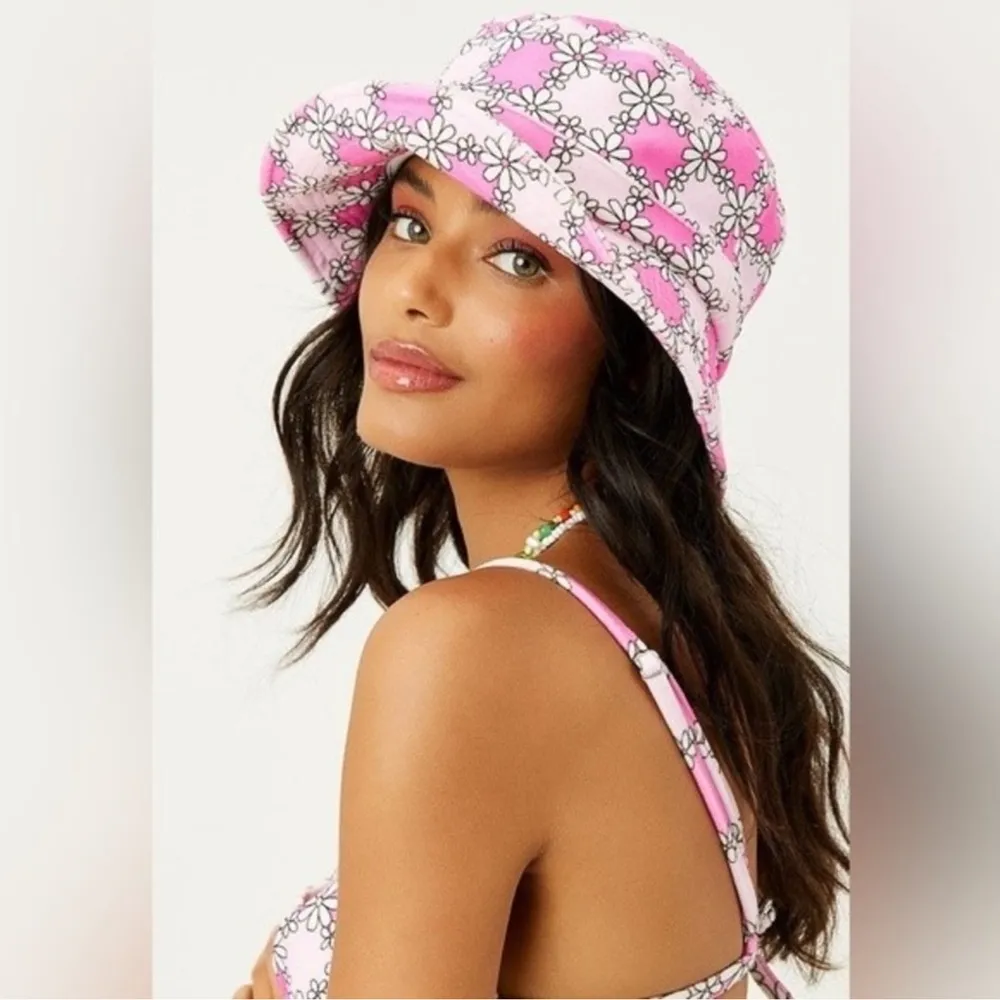 NWT Frankies Bikinis Jax Terry Floral Bucket Hat Pink Daisy Size XS/S - Image 2