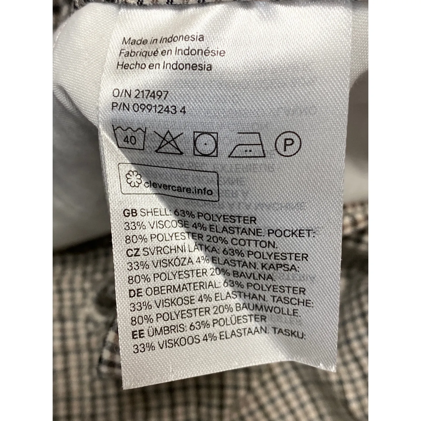 H&M Cream Plaid Checkered High Rise Drawstring Skinny Ankle Trousers Pants Sz L - Image 3