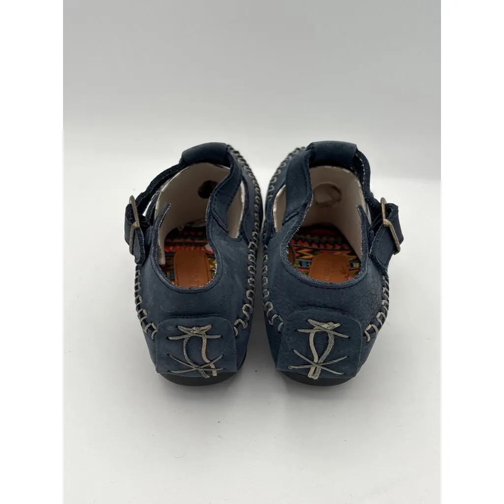 Hush Puppies Womens Leather Sunburst T-Strap Shoes Size 5 Blue - Image 4
