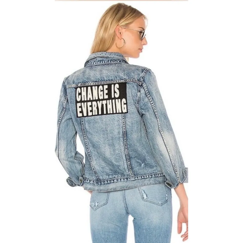 PAM & GELA Statement Denim Embroidered Jacket with Rhinestone Eagles Size Small - Image 2