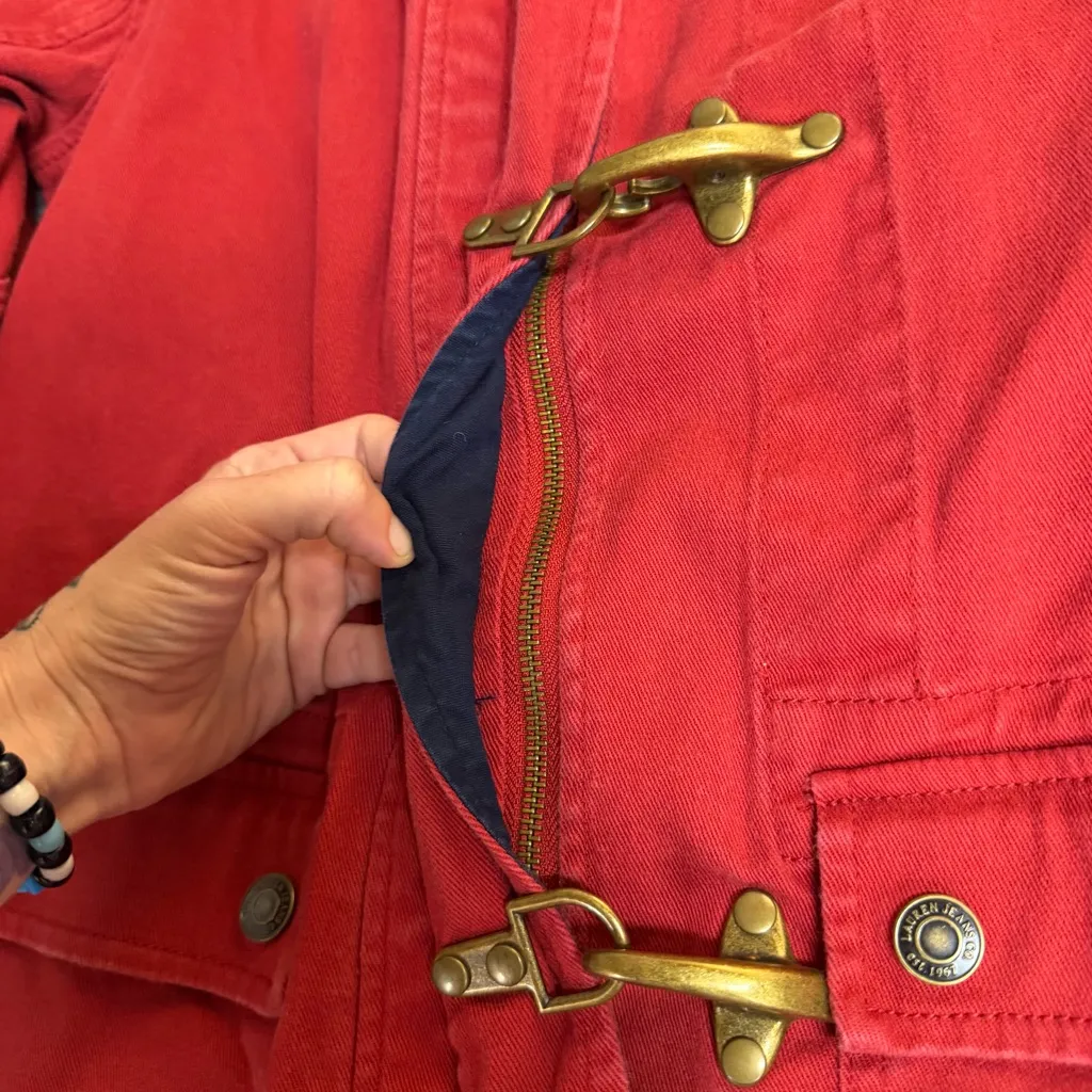 Vintage Ralph Lauren Womens Red Canvas Fireman Jacket Size Small - Image 7