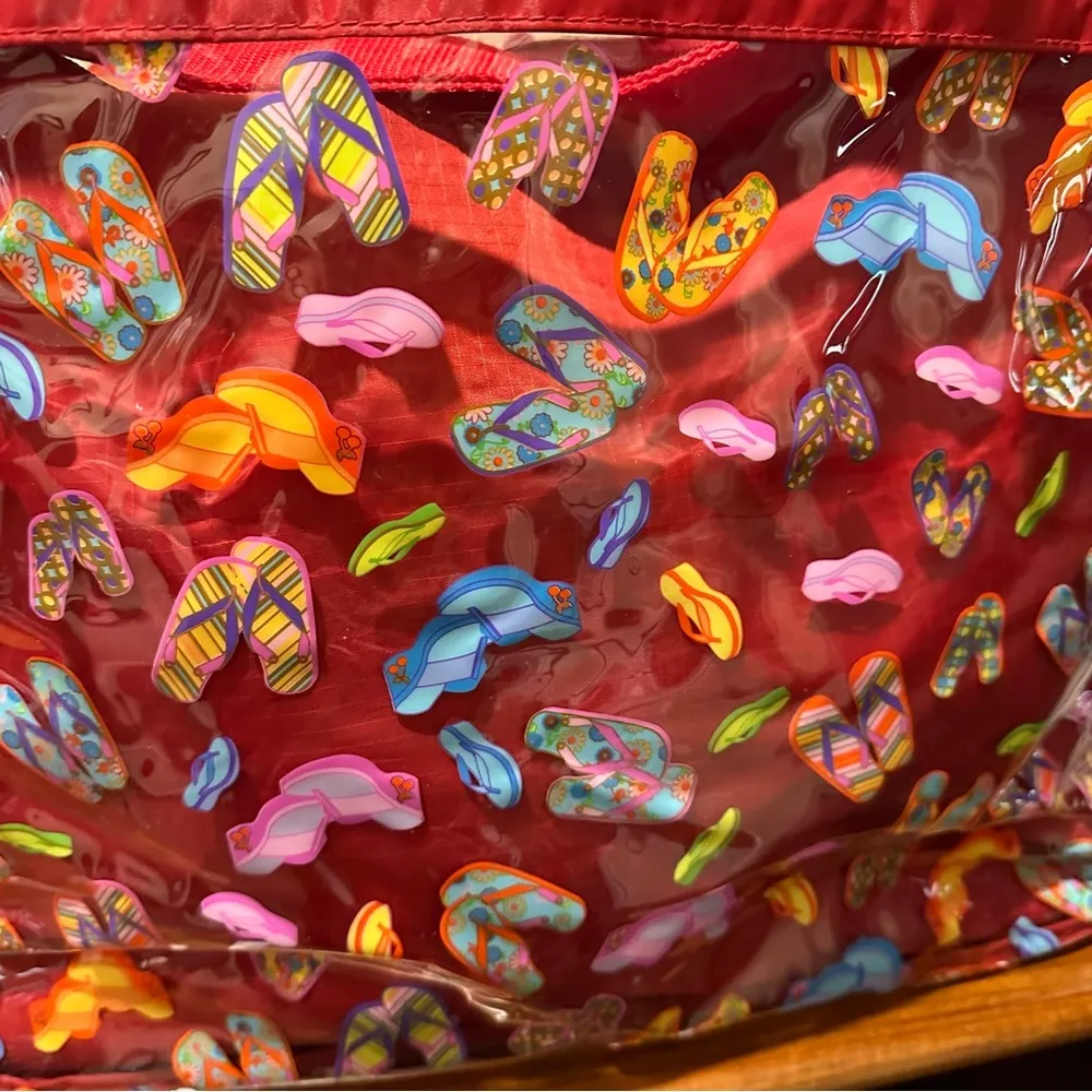 Flip Flop Clear Beach Tote Detachable Bag Insert Zip Top Shoulder Strap Red - Image 2