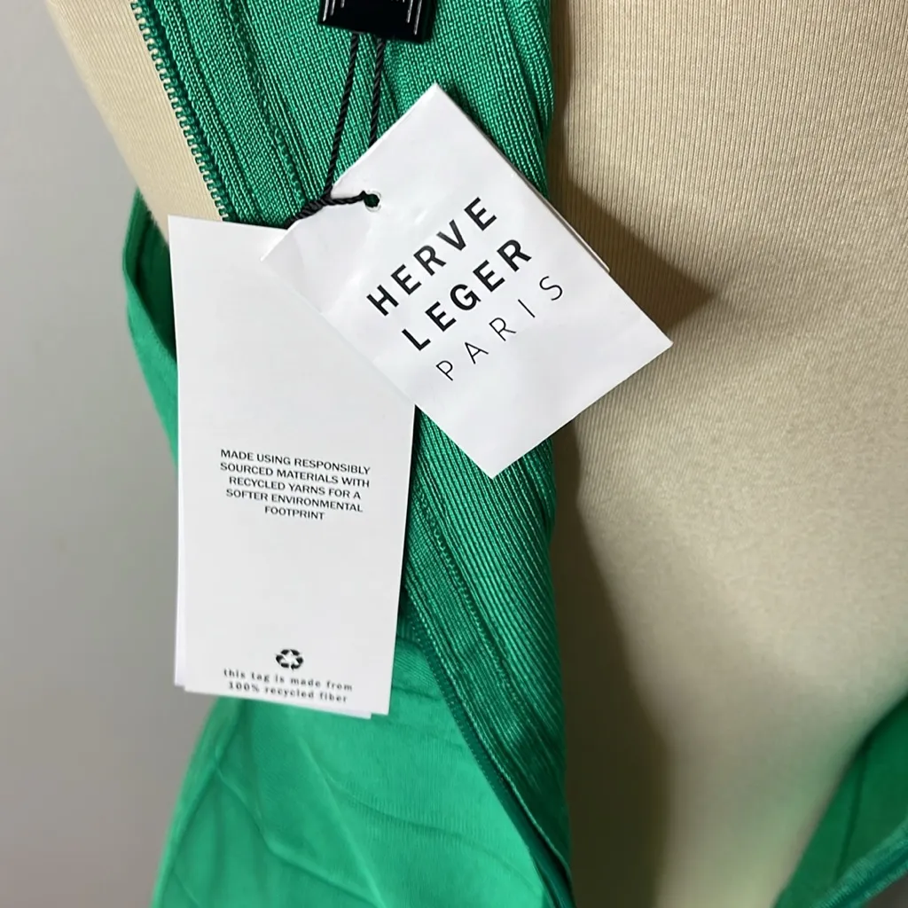 NWT‎ Herve Leger X Front Halter Cross Neck Dress Bodycon Bandage Green Opal - Image 11