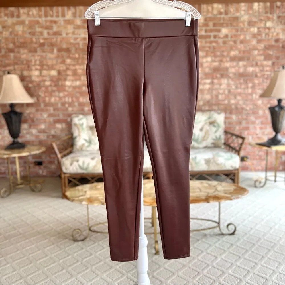 Loft Brown Faux Leather Leggings NWT M - Image 3