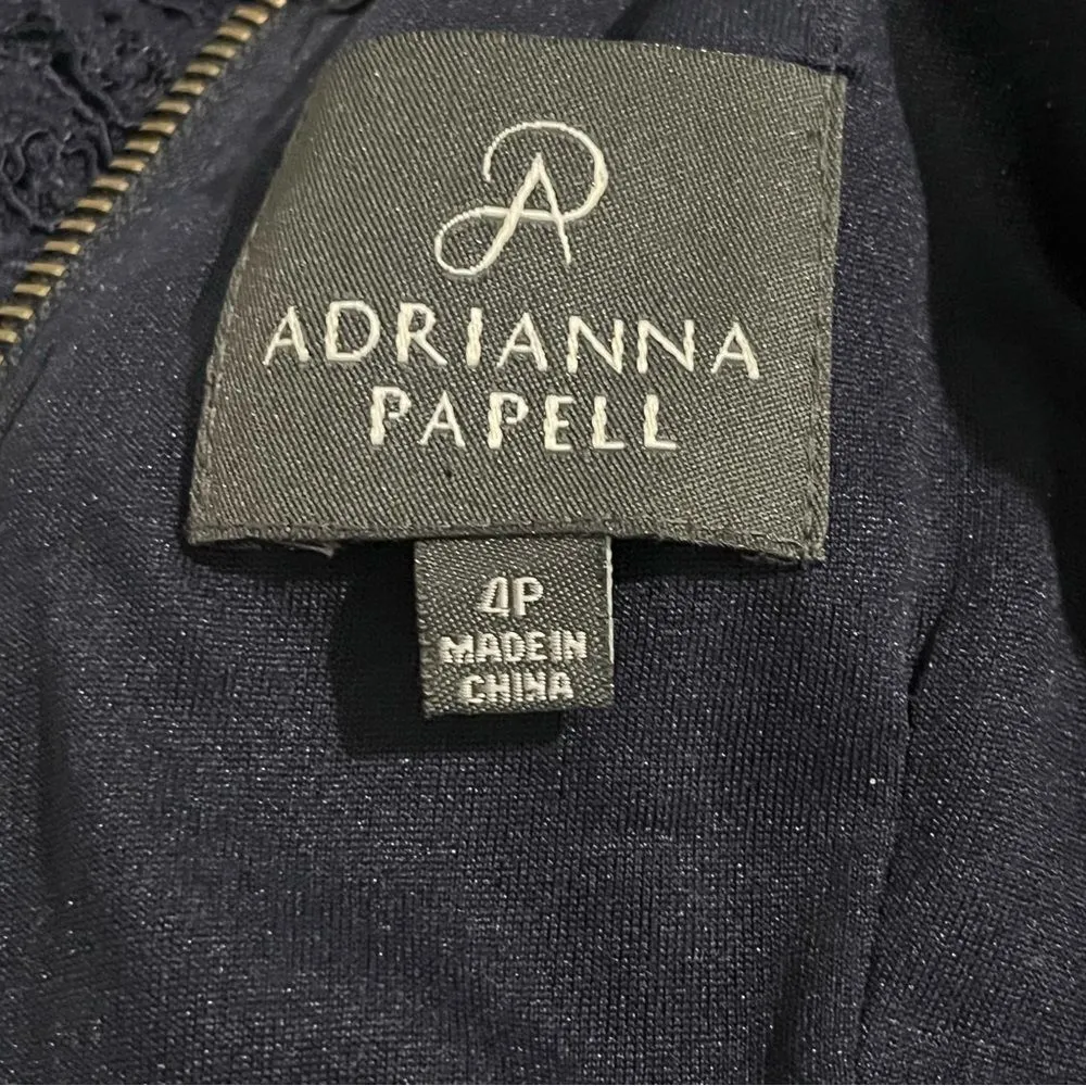 Adrianna Papell Navy Lace Boat Neck Gown Maxi Dress Size 4P - Image 9