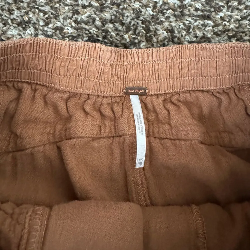 Free People Feel Good Utility Pull On Pants Sz XS Boho Linen Gauzy‎ Brown - Image 4