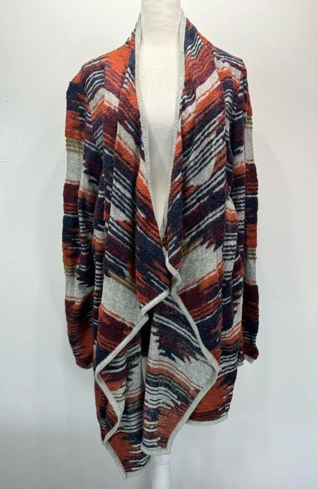 Lucky Brand Southwestern Aztec Knit Long Open Flutter Front Wrap Cardigan XL - Image 2