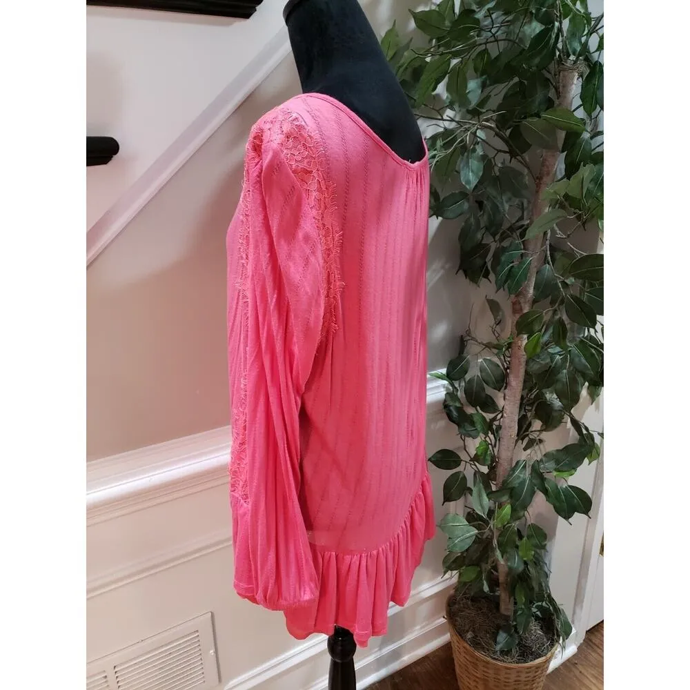 Vintage America Women's Pink 100% Viscose Scoop Neck Long Sleeve Top Blouse XL - Image 6