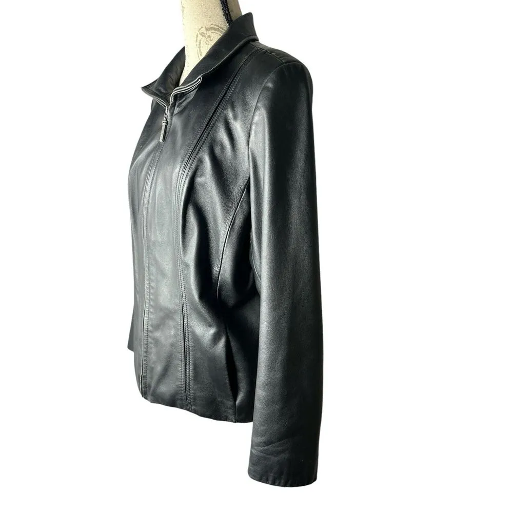 Preston & York Lambskin Leather Jacket Womens Sz Large Black Full Zip - Image 2