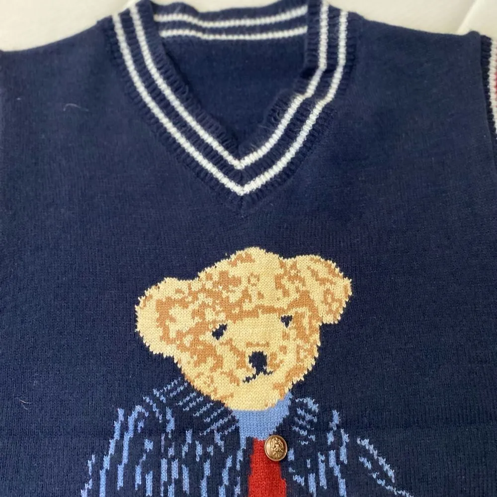 #136 BOUTIQUE Navy Bear Vest Blue Size L - Image 6