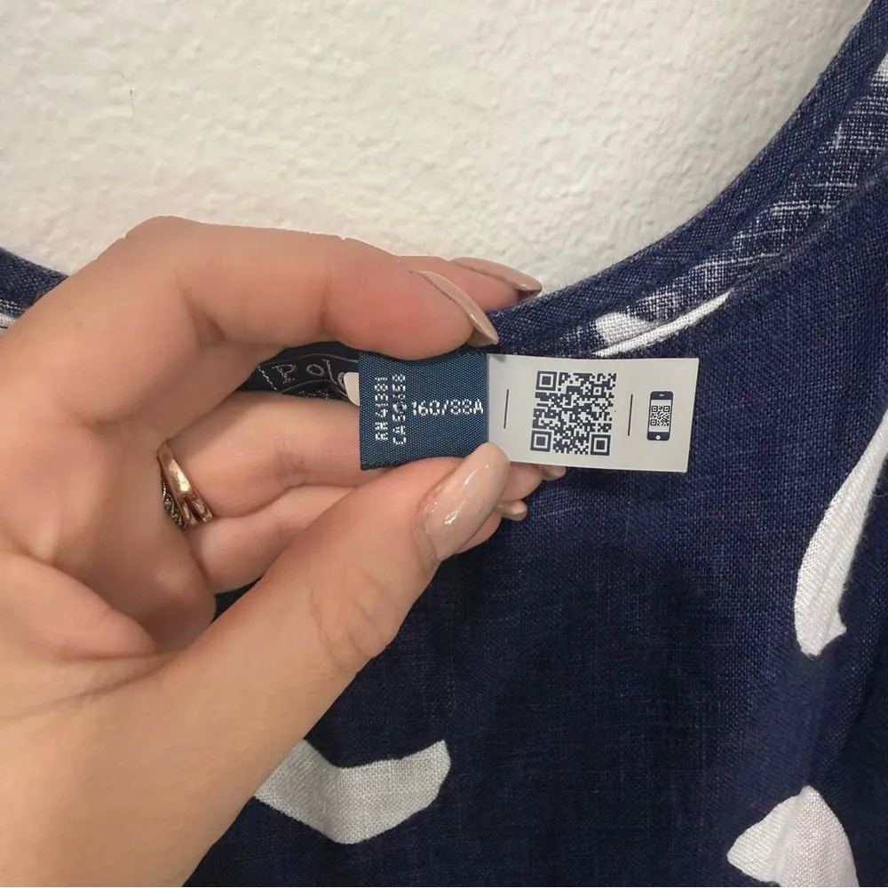 Polo Ralph Lauren Navy Blue Brushstroke-Motif Tiered Linen Dress 4 - Image 6