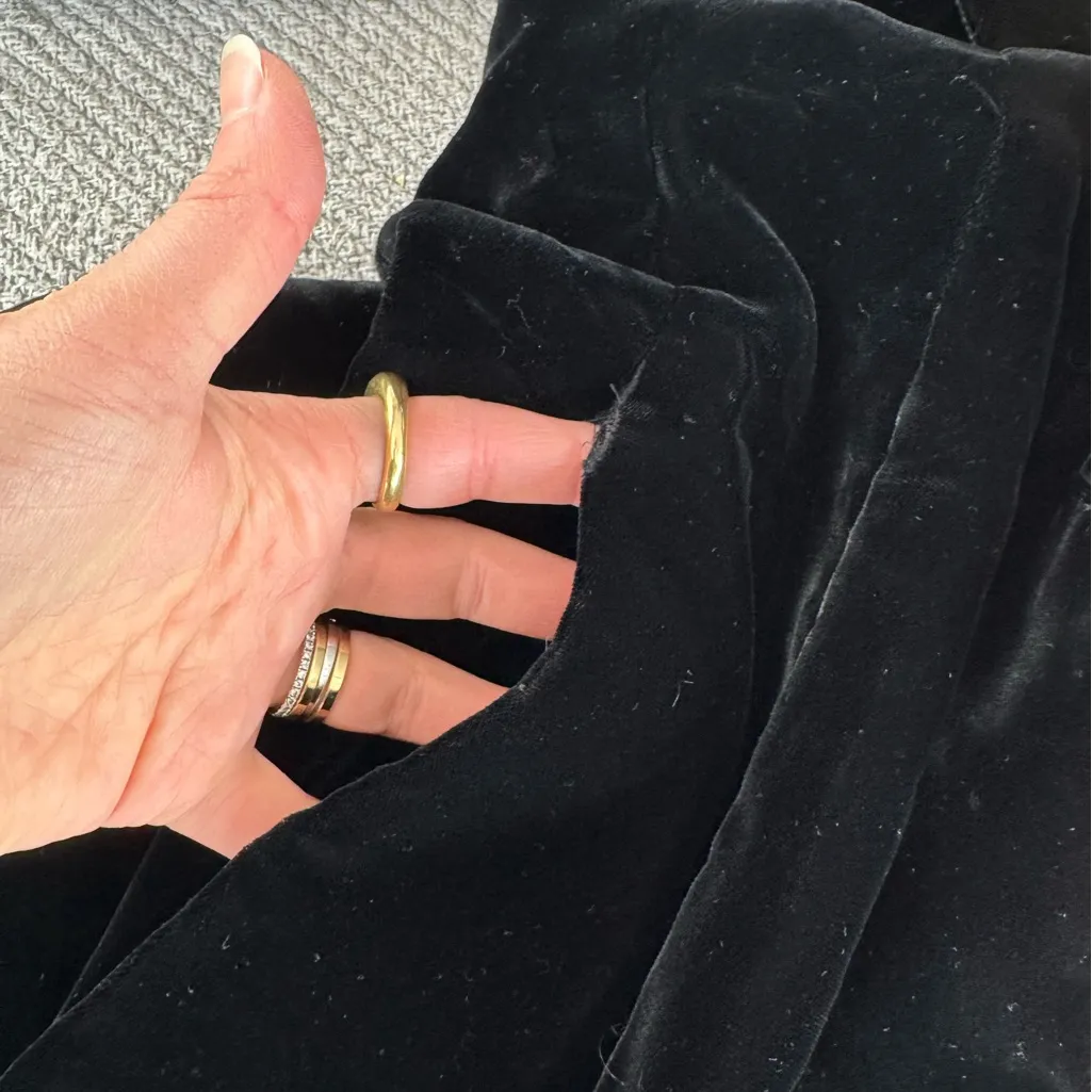 Vintage Black Velvet Tie Neck Ankle Length Dress Coat Size Small - Image 8