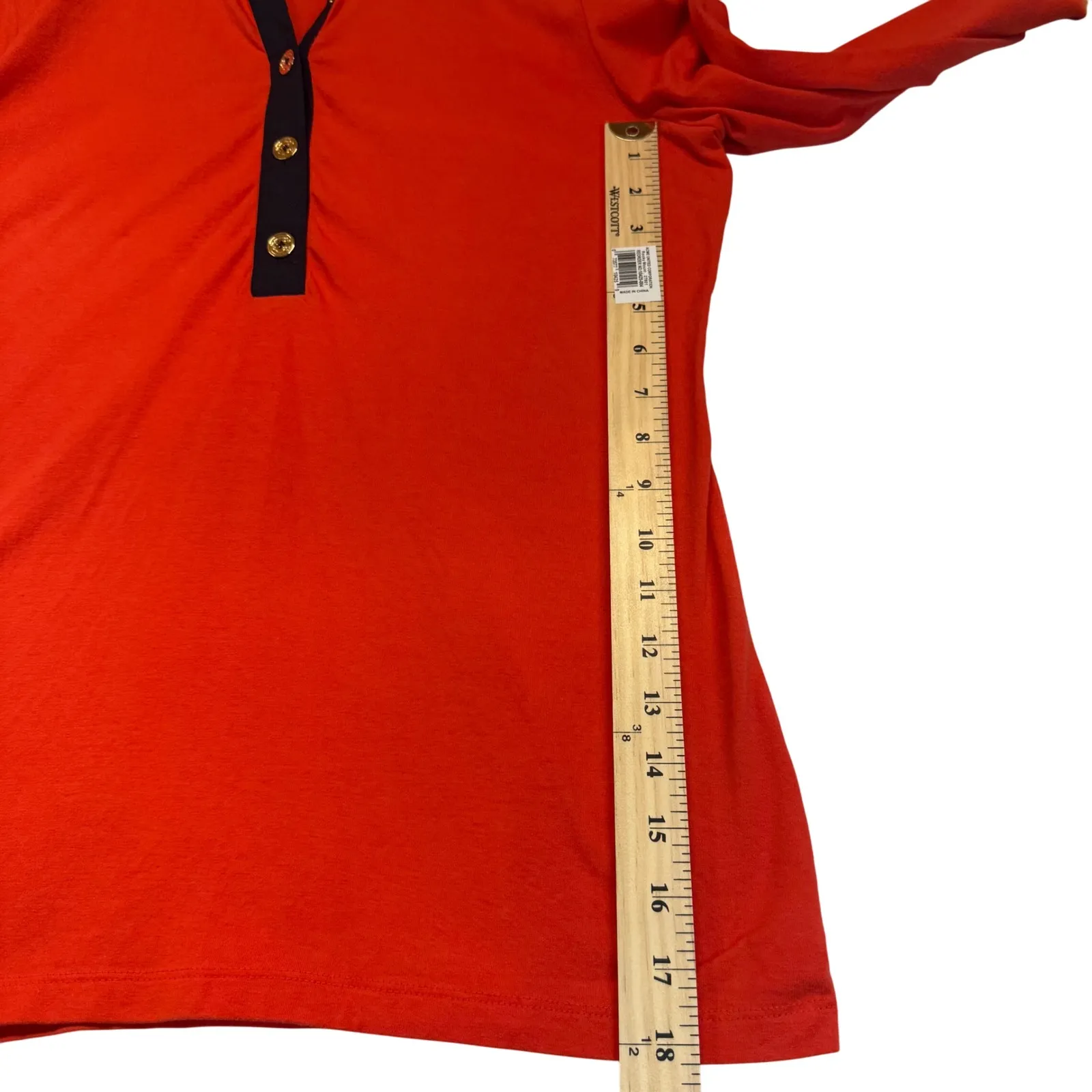 Wonder Long Sleeve Collared Polo Shirt Orange Navy Trim Casual Preppy Sporty M Size M - Image 9