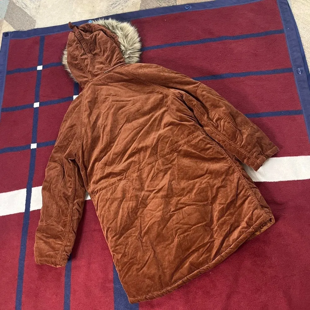 American Eagle Jacket Corduroy Parka Coat Faux Fur Lined Hoodie Brown - Image 5