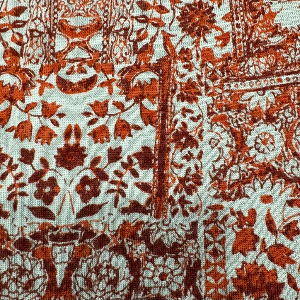 🌟GARNET HILL🌟 PATCHWORK BOHO  PRINT MERINO WOOL CARDIGAN SWEATER RED SZ L - Image 3