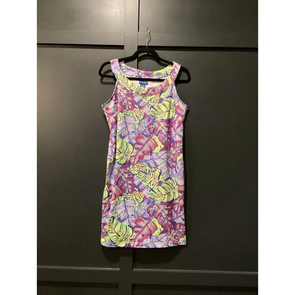 Caribbean Joe Tropical Print Tank Dress Lime multi floral scoopneck sleeveless S - Image 2