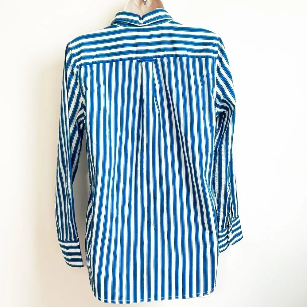 J. Crew Classic Cotton Striped Long Sleeve Button Down Shirt Top Women’s 4 Blue - Image 2