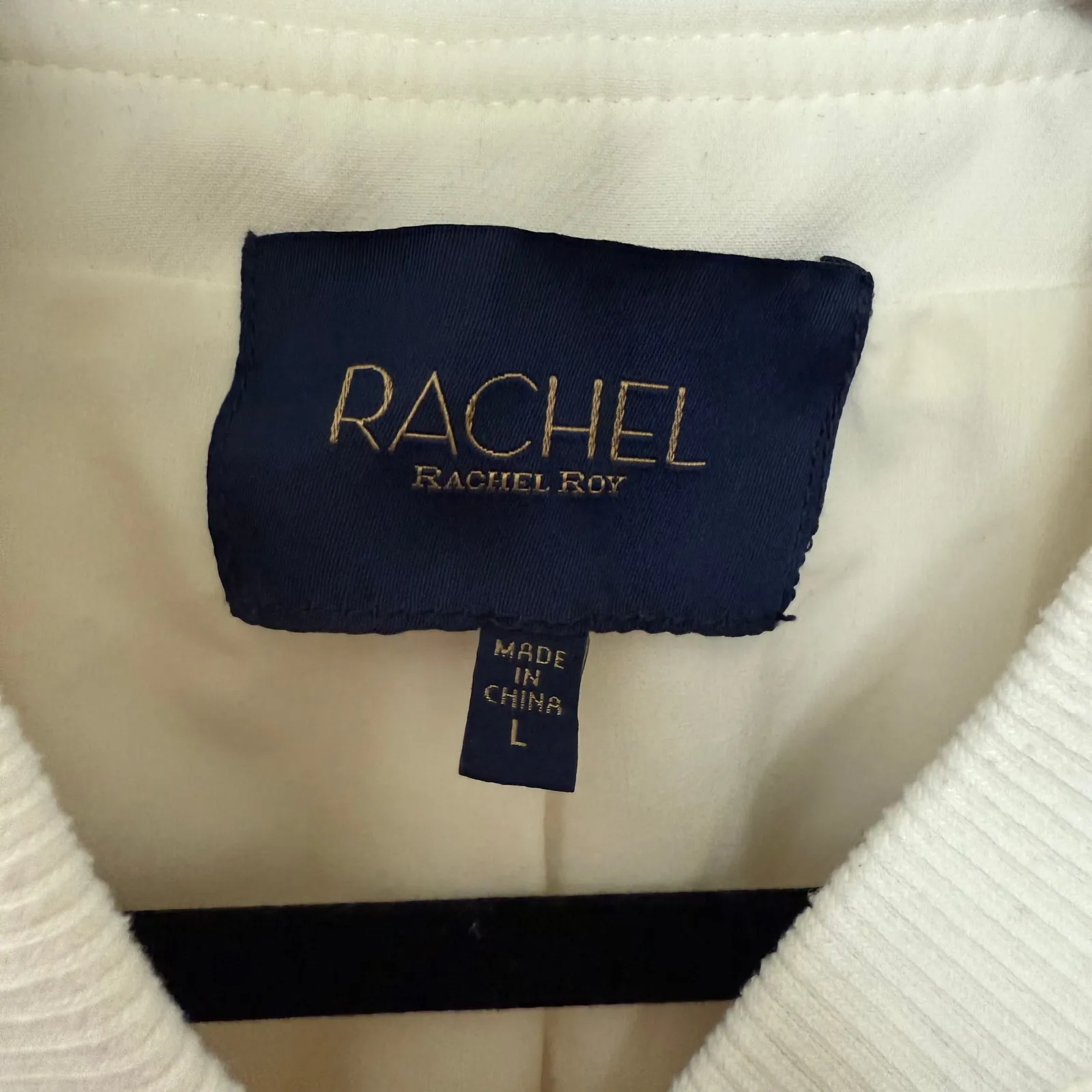 Rachel Roy White Cropped Boxy Bomber Jacket Padded Shoulders Old Money Women-L - Image 3