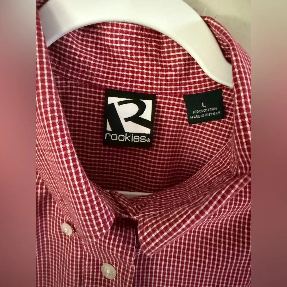 Rockies Plaid Long Sleeve Cotton Button Down Womens Large Shirt Red - Image 3