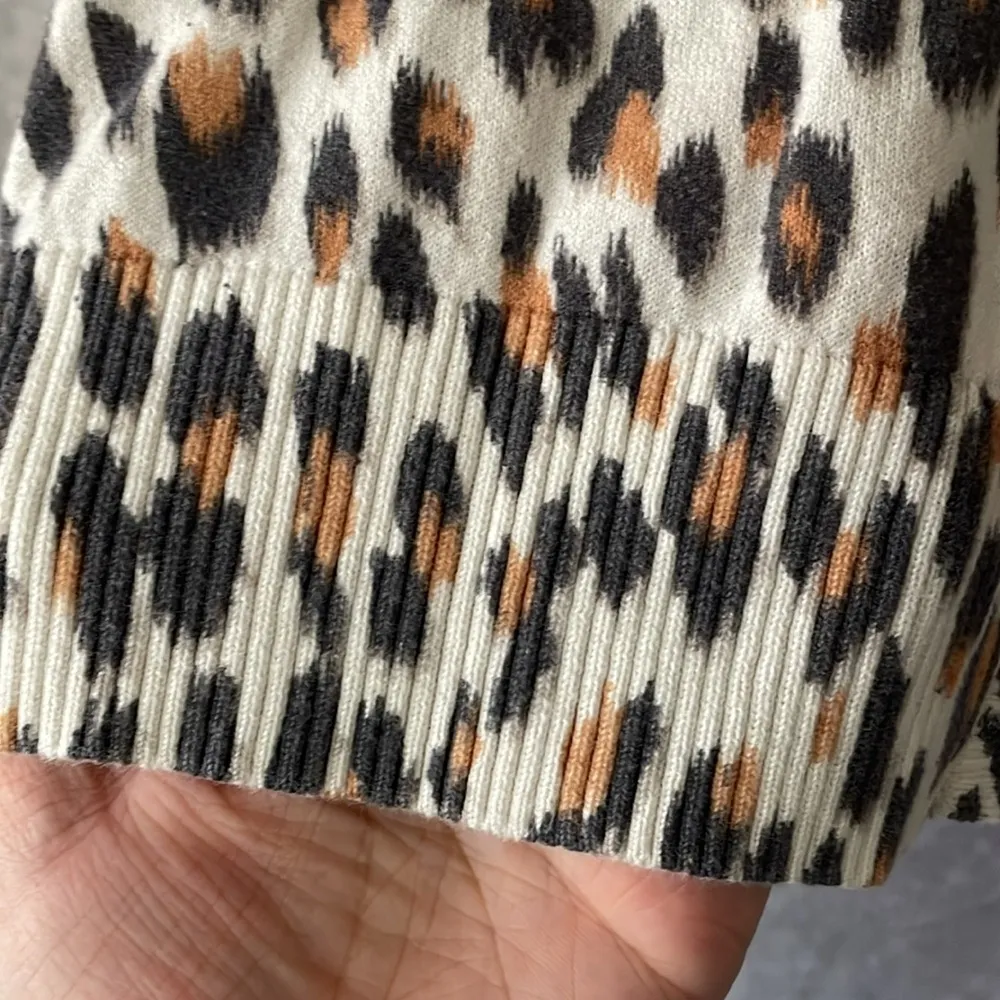 LOFT Cream Animal Print V-Neck Cardigan Sweater | Size Small - Image 3