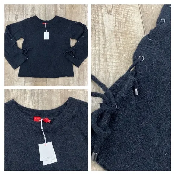 NEW! $228 n:PHILANTHROPY Amy Lace-Up Sleeve Sweater Black Cat Size Small - Image 2