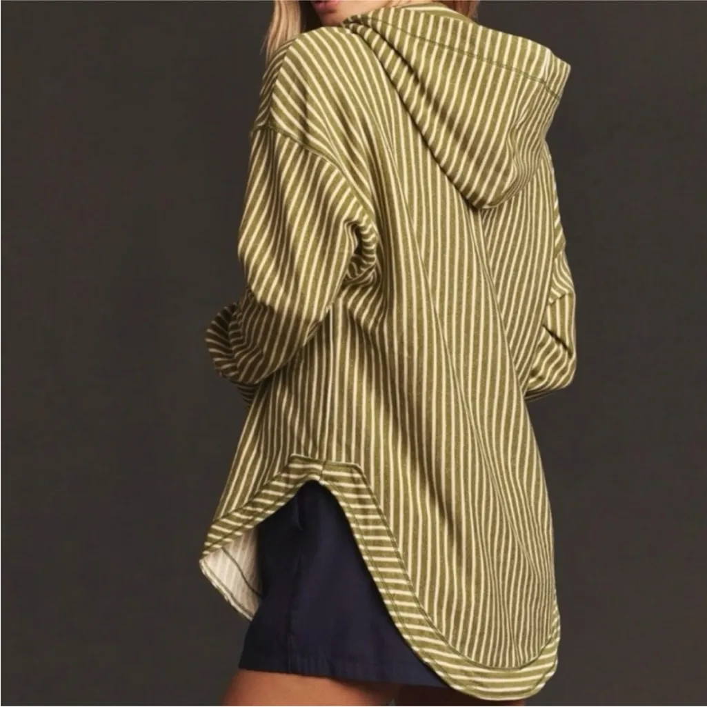 Anthropologie Pilcro Green Wharfside Striped Hoodie 100% Cotton Size M - Image 3