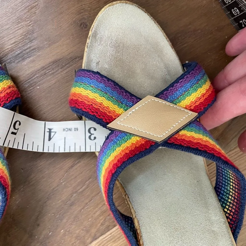 Vintage 70s 80s Rapallo Rainbow Wedge Mules Heels 7 38 Red - Image 12