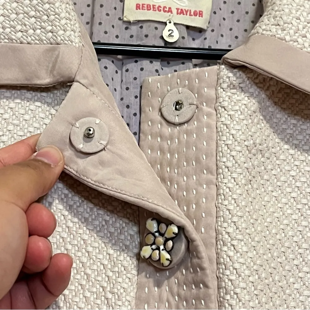 Rebecca Taylor Tweed Cream Snap Button Down Jacket Size 2 - Image 5