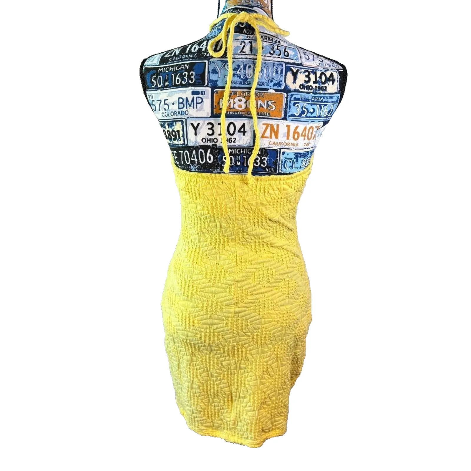 Wild Fable Yellow Halter Knee Length Dress with side slit built in bra Size M - Image 2