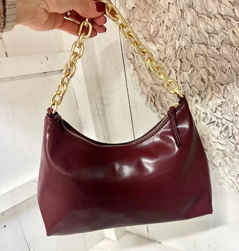 NWT Abercrombie & Fitch Vegan Leather Chain Shoulder Handbag Deep Wine Purple - Image 2