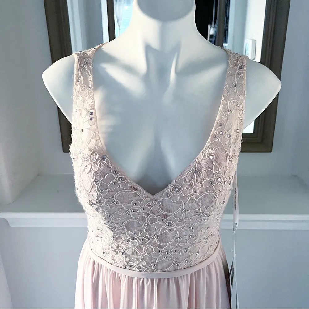 Mori Lee Blush Gown Lace & Sequin Maxi Open-Back Dress Pink Size 10 New w/Tag - Image 8