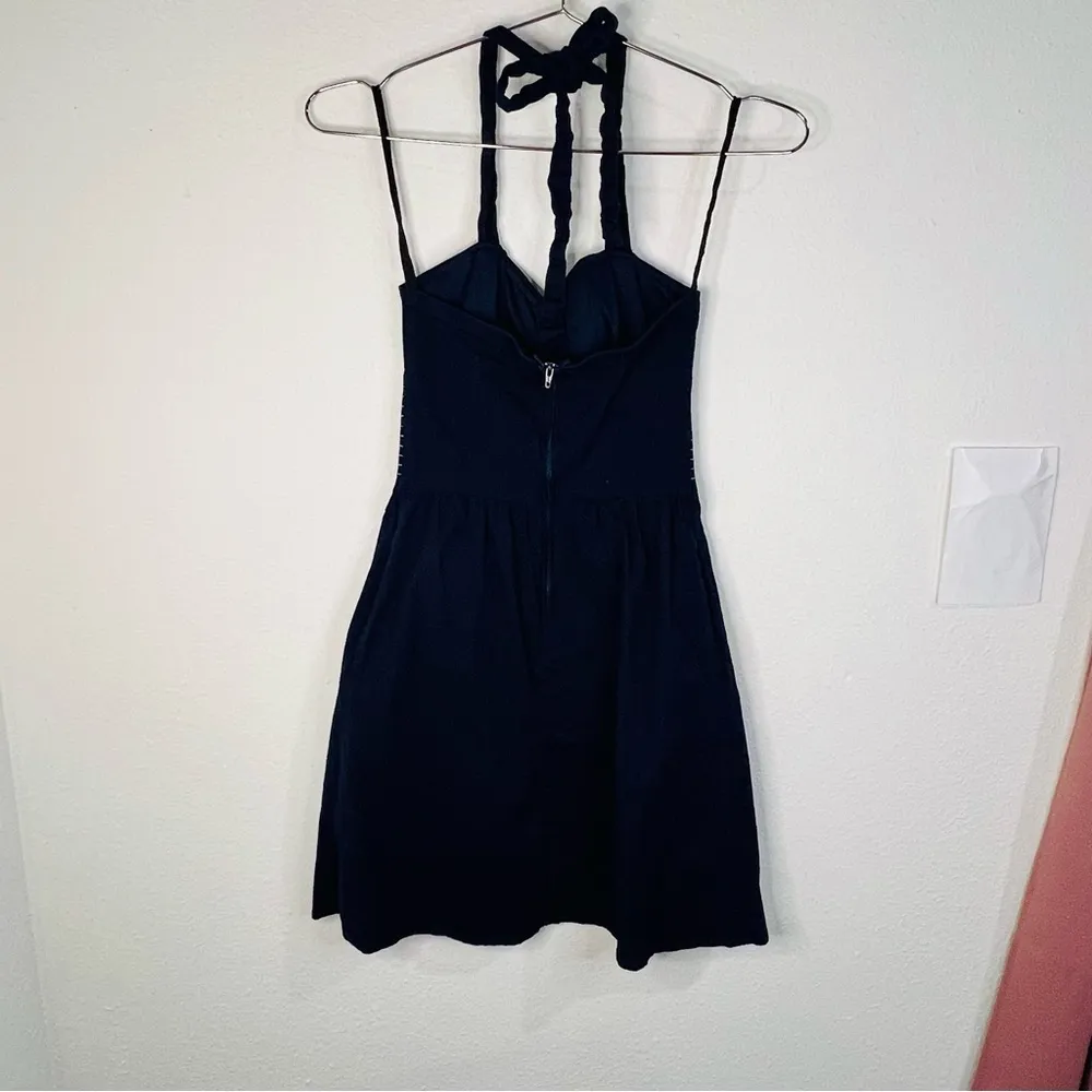 Ruby Rox Navy Blue Halter Top Dress with White Button Front Vintage Vibe Size 3 - Image 5