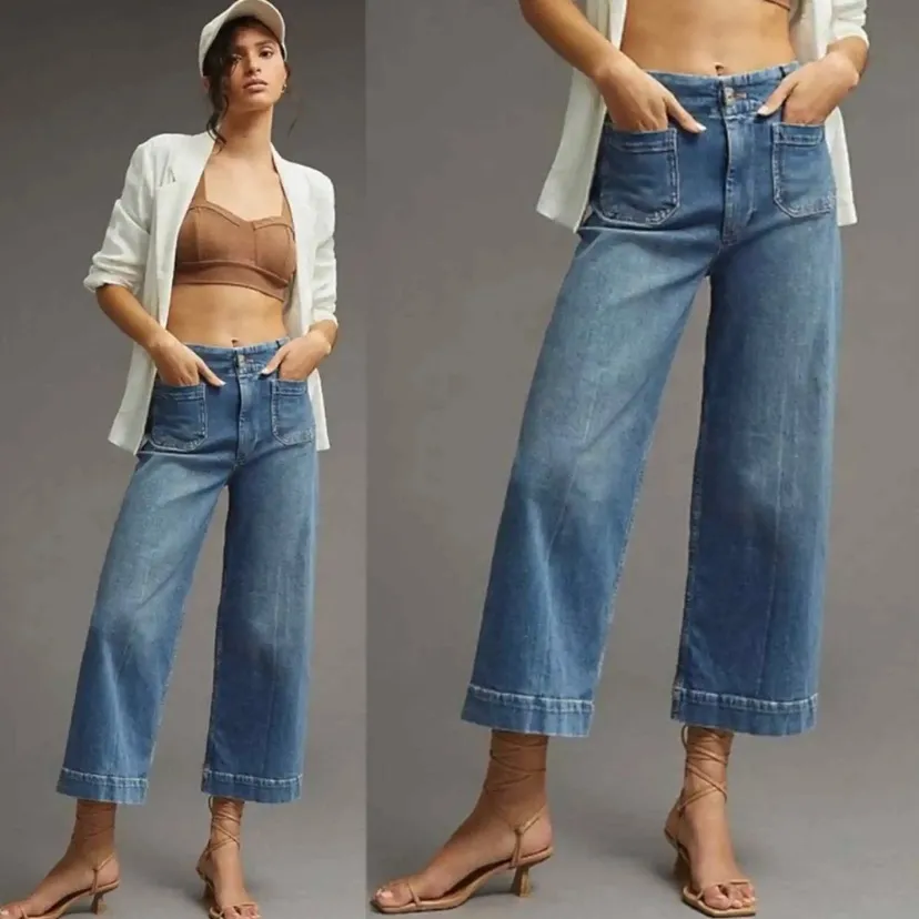 Pilcro The Skipper High Rise Wide Leg Jeans With Patch Pockets Size 27 - Image 14