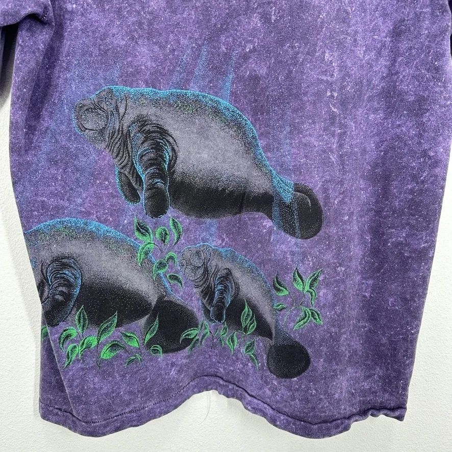 Vintage Single Stitch Fantasy Tees Purple Burnout Manatee Graphic T Shirt Size L Size L - Image 11