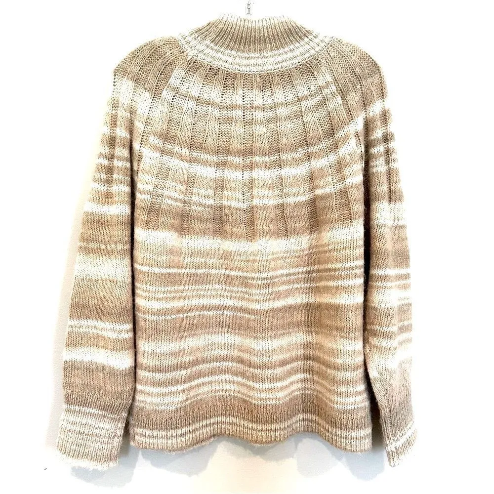 Knox Rose Faux Turtleneck Striped Sweater Women's Medium Tan‎ Cream Casual NWOT - Image 4