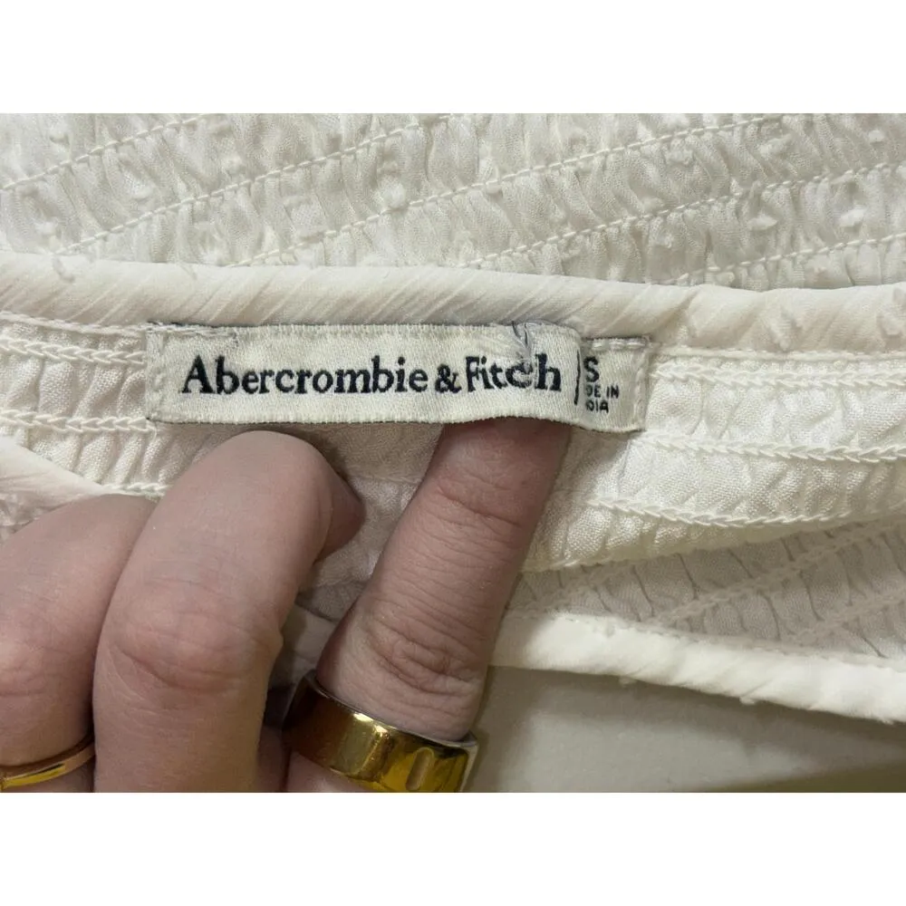 Abercrombie & Fitch White Sheer Polka Dot Smocked V-Neck Puff Sleeve Blouse Sz S - Image 3