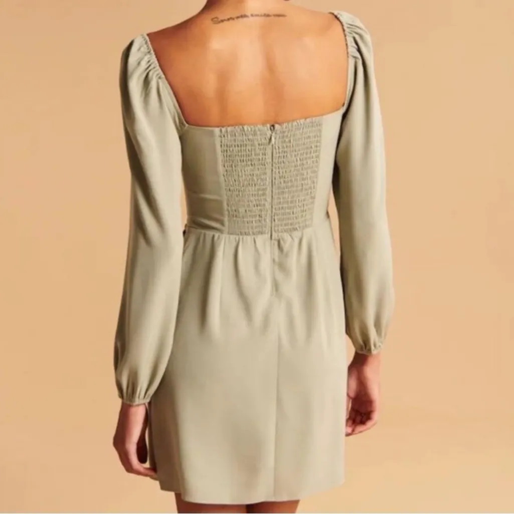 Abercrombie & Fitch Long-Sleeve Sage Green Draped Skirt Mini Dress - Image 3
